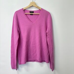 Lord & Taylor 100% Cashmere Pink Spring V Neck Sweater Size XL